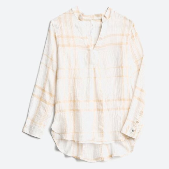 Liverpool Texture Top White and Beige Plaid Size M Excellent Condition - Picture 1 of 3